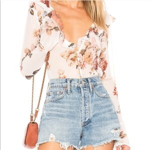 MAJORELLE Fleur Floral Butterfly Ruffle Lace Blouse